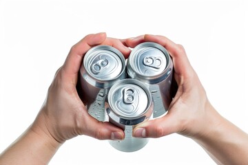 Poster - Two hands grasping three cans of soda