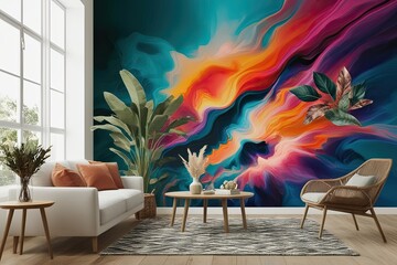 Wall Mural - Dynamic Abstract Home Decor Design Featuring Natural Elements for a Lively Interior