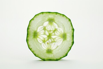 Sticker - A fresh cucumber sliced in half on a clean white surface, ideal for photography or illustration