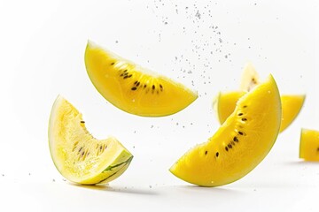 Leinwandbilder - A juicy slice of watermelon suspended in mid-air