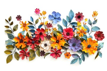 Poster - A bunch of colorful paper flowers arranged on a clean white surface