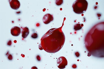 Canvas Print - A single red liquid droplet suspended in the air, with a sense of movement and fluidity