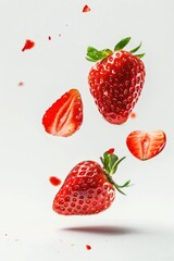 Poster - A bunch of fresh strawberries suspended in mid-air, great for food, wellness or nature-themed images