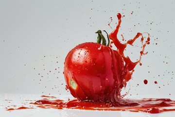 Poster - A fresh tomato with a small amount of red paint splattered on its surface