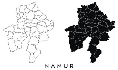 Wall Mural - Namur map of regions districts vector black on white and outline