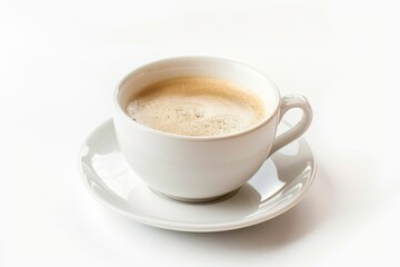 Poster - A single serve cup of coffee on a saucer, ready for consumption