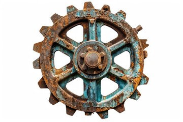 Poster - An old rusty gear wheel on a white background
