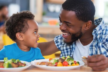 Canvas Print - A father and son sharing a meal together