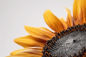 Poster - A close-up shot of a sunflower with water droplets glistening on its petals