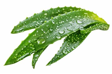 Poster - Fresh green leaves with water droplets glistening on their surface, perfect for nature or science illustrations