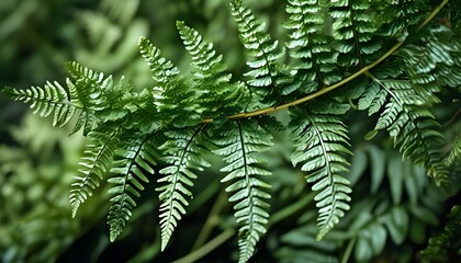 Wall Mural - Intricate Details of Lush Green Fern Fronds in Natures Embrace