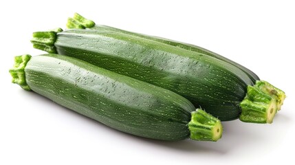 Poster - Fresh green zucchinis arranged on a white background, great for food or kitchen themed images