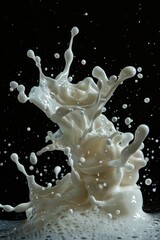Poster - A close-up shot of a splash of milk on a black background, perfect for food or beverage advertising