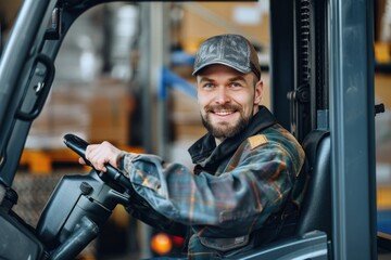 Poster - Man operating a forklift in a warehouse setting