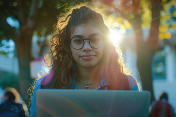 Wall Mural - A person sits in front of a computer, focusing on the screen