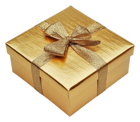 Wall Mural - PNG Elegant golden gift box with shiny ribbon and bow