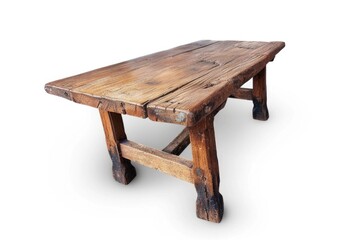 Poster - Vintage wooden table with a plain white background, ideal for interior design and photography projects