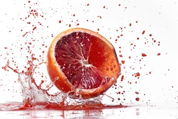 Poster - Freshly squeezed blood orange juice getting splashed with water