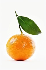 Poster - A single orange with a leaf sitting on top