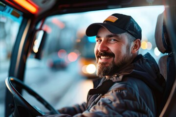 Poster - A person sitting in the driver's seat of a pickup truck