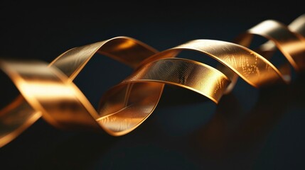 Poster - A close up shot of a golden ribbon on a black background, perfect for highlighting details or adding luxury feel to designs