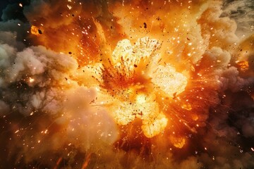 Aufkleber - A massive cloud of orange and yellow smoke erupts in the air, surrounded by chaos and destruction