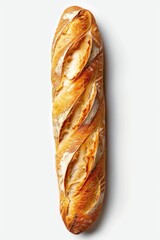 Poster - Freshly baked long loaf of bread placed on a clean white surface, great for food and culinary photography