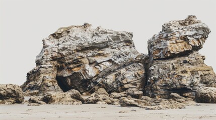 Poster - Coastal scenery with two large boulders resting on a sandy beach