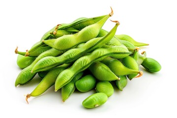 Aufkleber - Fresh green beans arranged on a clean white surface, ready for use or display