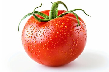 Canvas Print - A juicy red tomato with tiny water droplets glistening on its surface