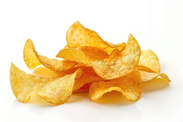 Poster - A stack of crispy potato chips on a clean white surface, great for food photography or illustration
