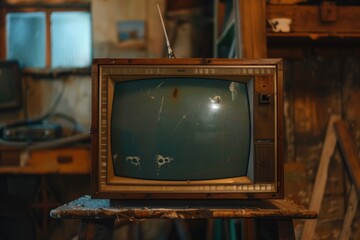 Poster - A classic television sits atop a wooden table, ready for viewing