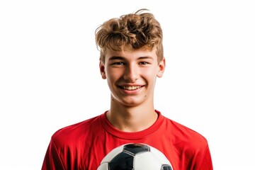 Poster - A young male individual holding a soccer ball, great for sports and fitness themes