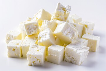 Poster - A stack of cubes of cheese, perfect for photography or as a prop for food styling