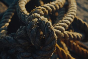 Poster - Close-up view of a rope on a boat, suitable for use in travel or adventure photography