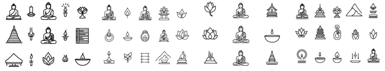 There are icons for monks, Buddha, Buddhists, temples, and more included in this set as well as editable Modern Stroke icons.