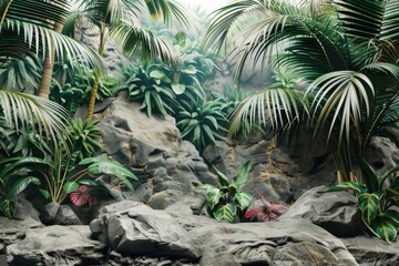 Poster - Group of zebras standing in a lush green forest, great for wildlife or nature themes