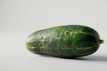 Poster - A single green cucumber resting on a clean white surface, great for food photography or as a prop in still life compositions