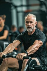 Poster - A person exercising on a stationary bike in a modern gym setting, suitable for fitness-related concepts or illustrations