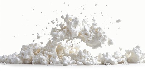 Poster - A pile of white cotton fabric lies flat on a white surface, perfect for use as a prop or background element in various photography projects