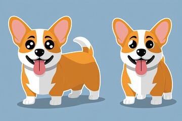 Wall Mural - Playful 3D Cartoon Corgi Puppy with Vibrant Dot Eyes and Silly Tongue in Simple Minimalist Style