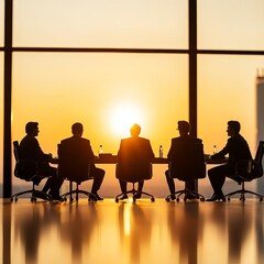 Business group negotiating in a high-rise building s boardroom, negotiation terms, luxury negotiation setting