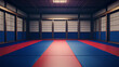 © Mahmud - 'Traditional blue and red tatami mats in a martial arts hall, serving as a background for text.'