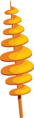 Poster - Spiral potato chips on wooden stick are being cooked on white background