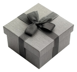 Wall Mural - PNG Gray gift box with ribbon on white