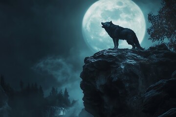 Canvas Print - wolf howling at night