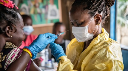 A nurse administering a vaccination in a local health unit, emphasizing community healthcare.