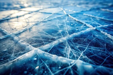 Close-up ice surface with cracks and scratches, perfect for backgrounds in cold, frozen, and freeze concepts