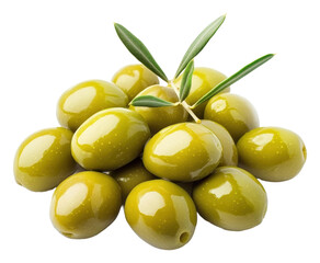 Wall Mural - PNG Fresh green olives with a sprig of olive leaves