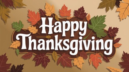 happy thanksgiving banner with dried leaves decoration